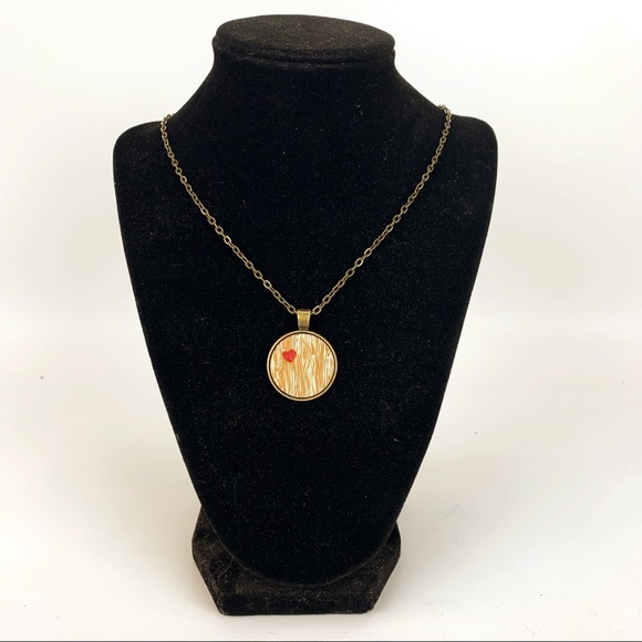 Wood Laser Engraved Heart Carved in Tree Necklace - Picture 2 of 6